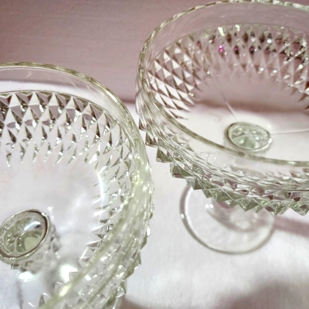 Vintage Indiana Glass Confections Diamond Point Candy Dish Pedastal, Two